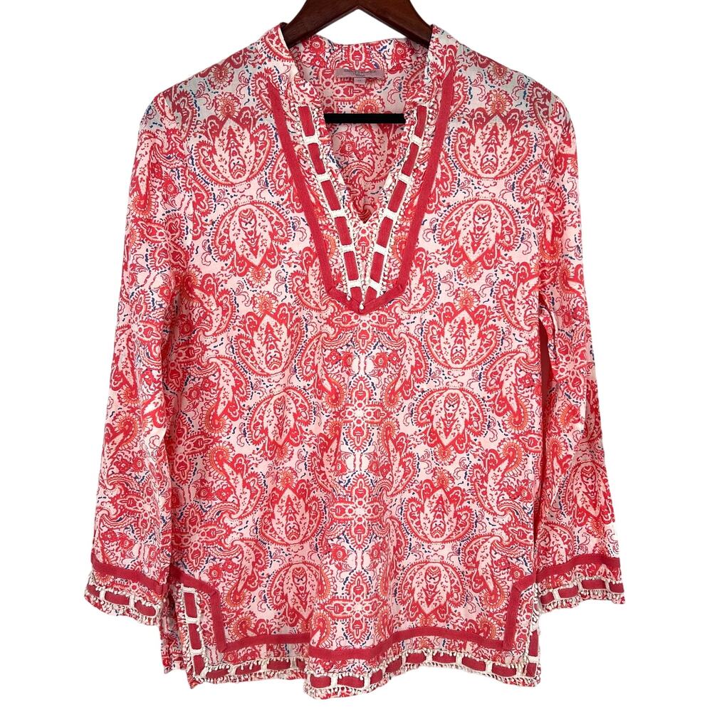 Saint Tropez West Womens Sz Medium Tropical Beach Blouse Shirt Top Mature